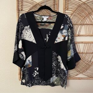 Vintage Anis A. 100% Silk‎ Kimono Jacket Art To Wear Abstract Women's Sz M  B24